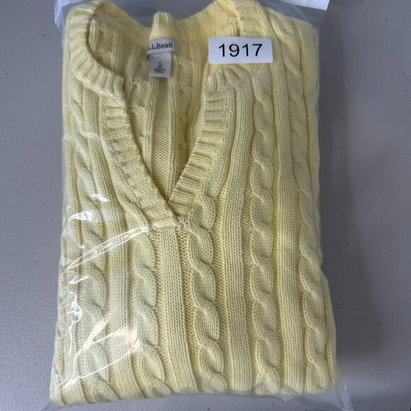 LL Bean Cable Knit Sweater Small V Neck Yellow - Picture 8 of 8